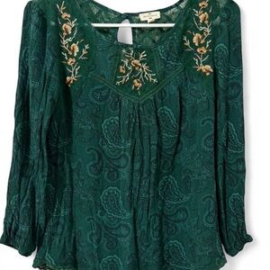Floral Embroidered green blouse